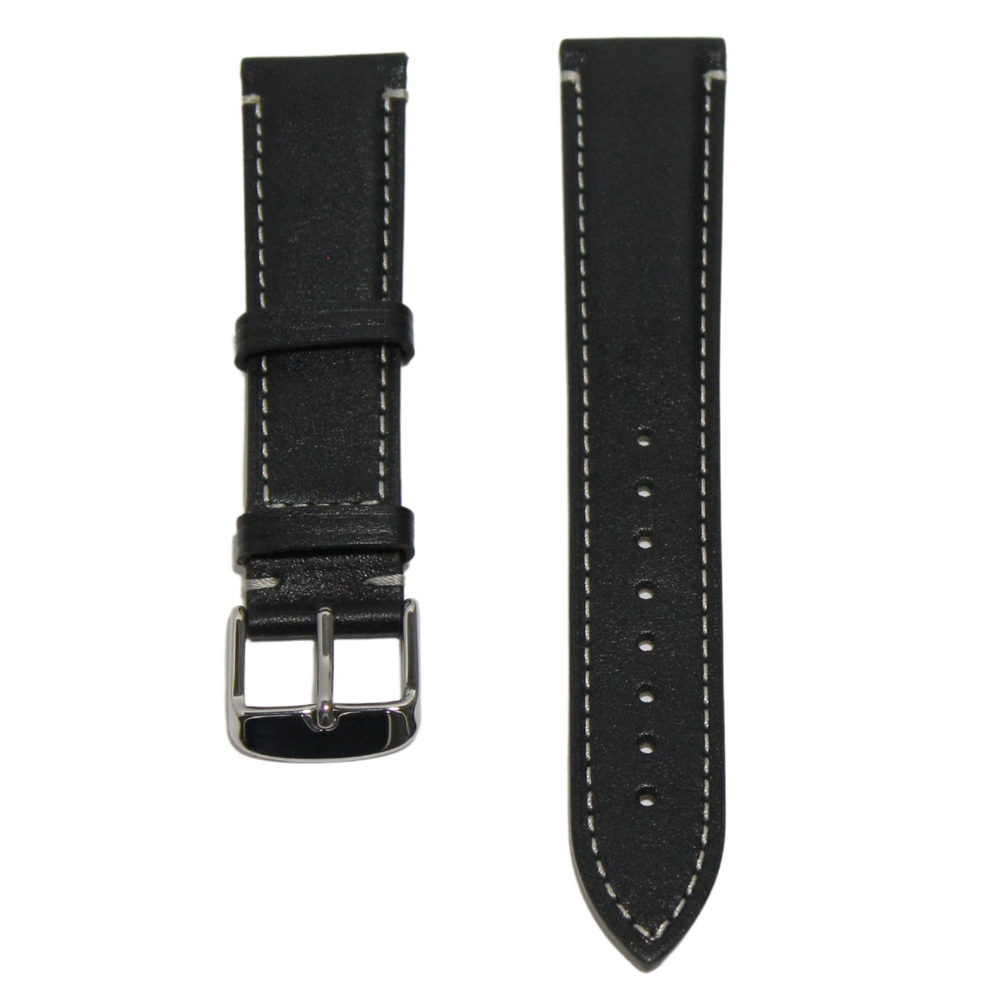 Marlow Handmade Italian Leather Watch Strap in Black - Contrasting Stitch - front