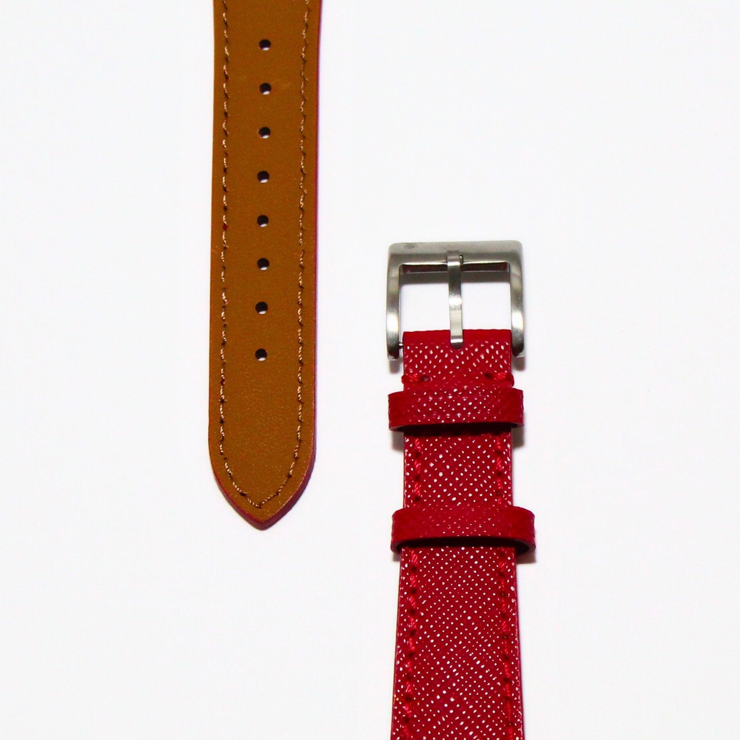 TSL Henley Saffiano Leather Watch Strap in Red closeup view
