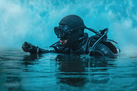 Marine Nationale parachute straps - a naval diver emerging from the water