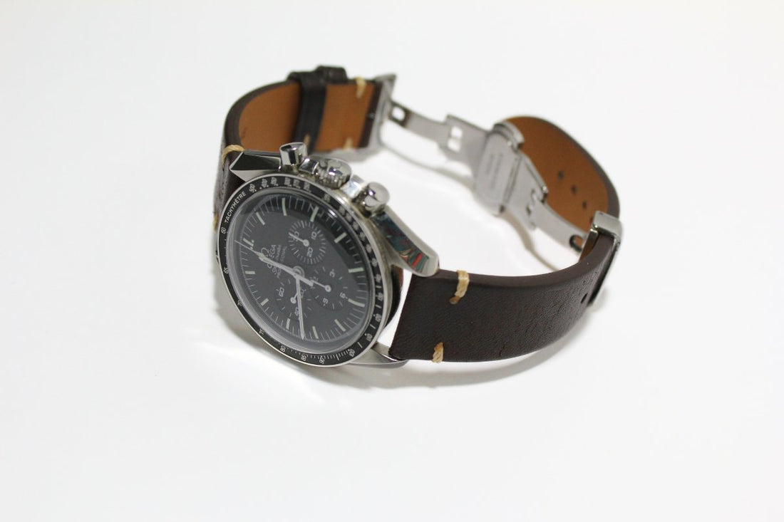 Pueblo leather watch strap on an Omega Speedmaster