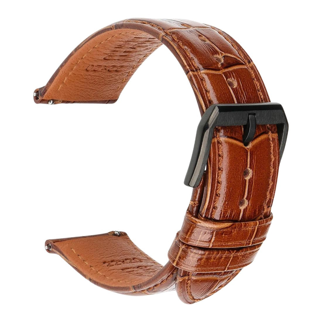 Alligator Embossed Italian Calfskin Dark Brown Watch Strap - Black Buckle