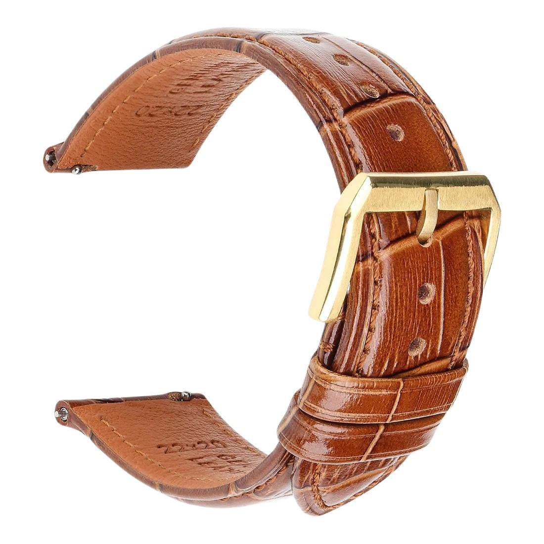 Alligator Embossed Italian Calfskin Dark Brown Watch Strap - Gold Buckle