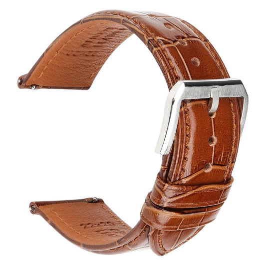 Alligator Embossed Italian Calfskin Dark Brown Watch Strap - Silver Buckle