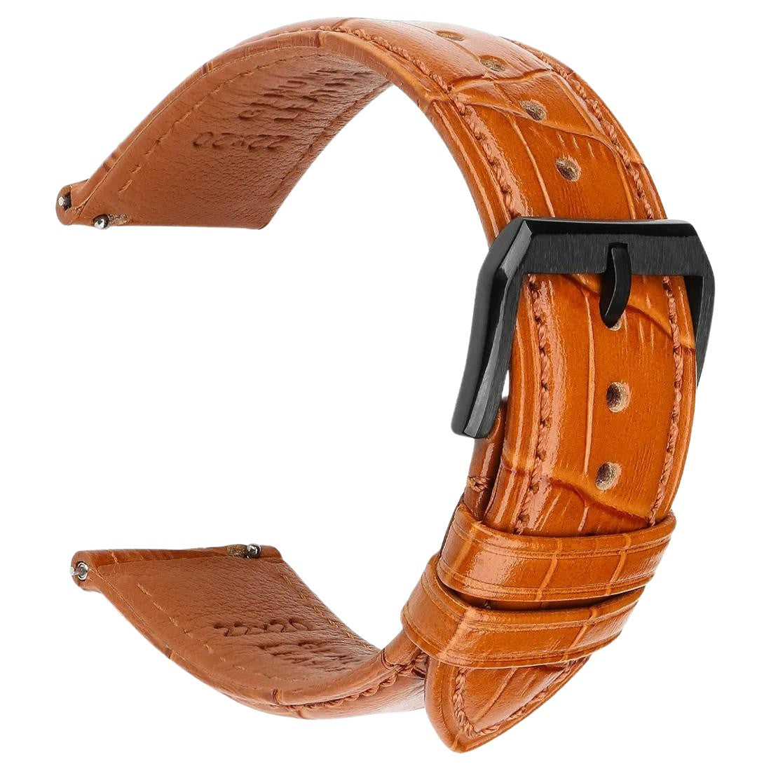 Alligator Embossed Italian Calfskin Light Brown Watch Strap - Black Buckle