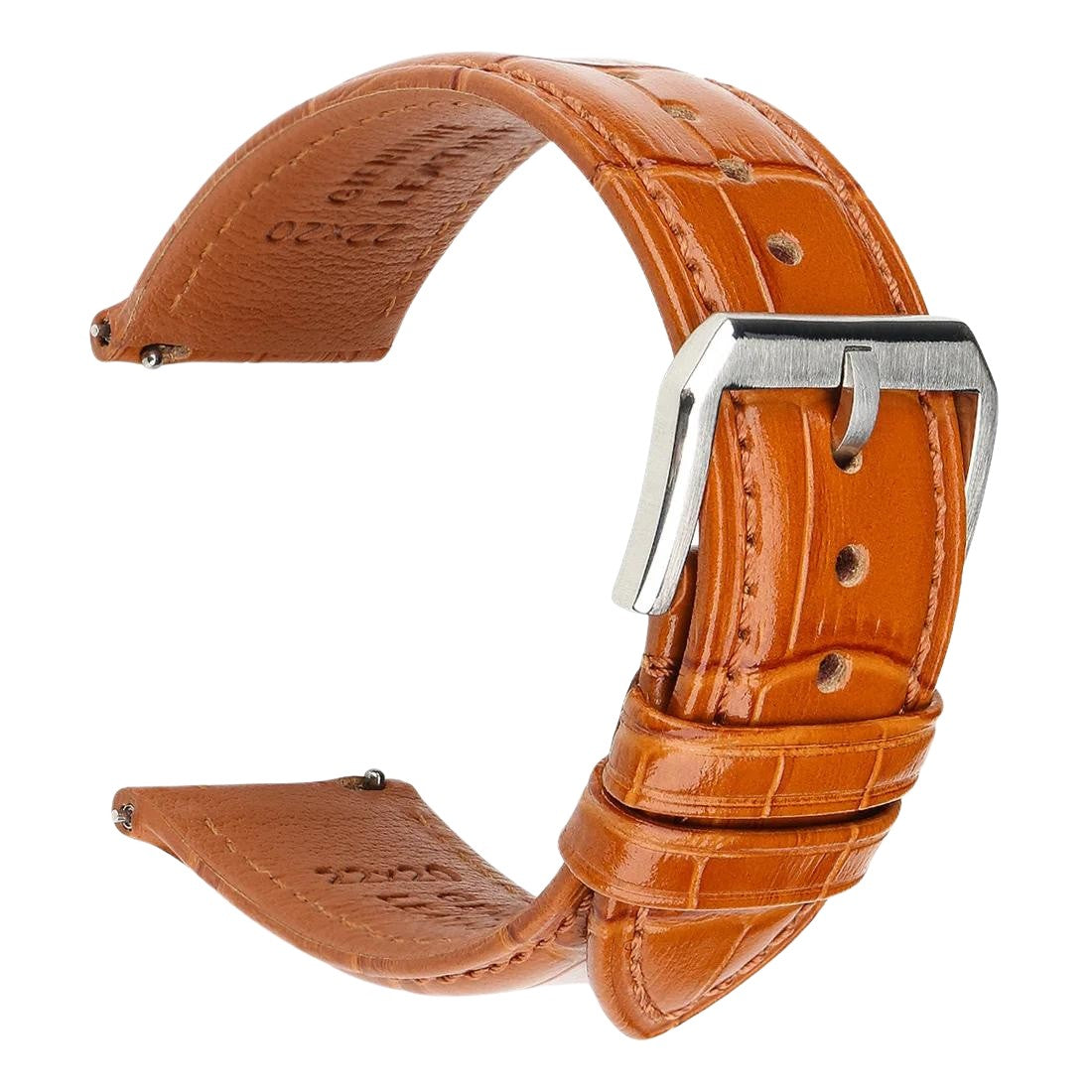 Alligator Embossed Italian Calfskin Light Brown Watch Strap - Silver Buckle