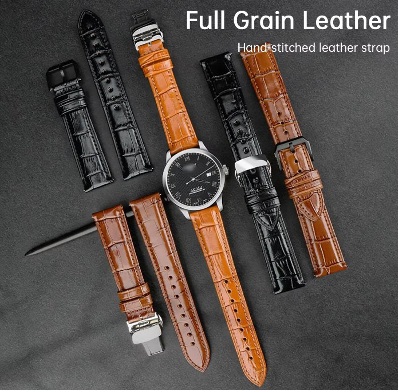 Alligator Embossed Italian Calfskin Light Brown Watch Strap - available colours