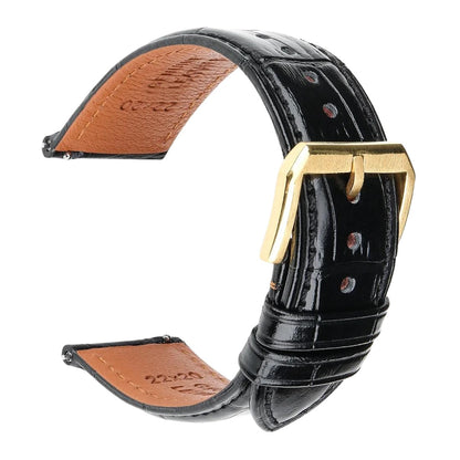 Alligator Embossed Italian Calfskin Black Watch Strap - Gold Buckle