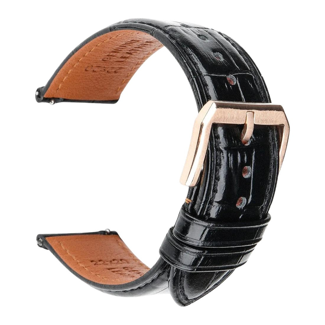 Alligator Embossed Italian Calfskin Black Watch Strap - Rose Gold Buckle