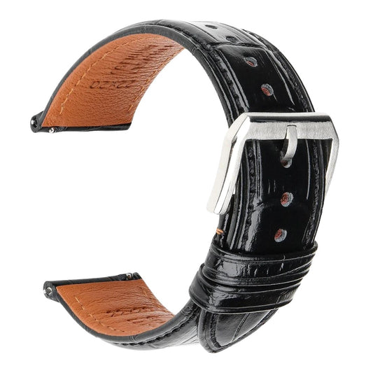 Alligator Embossed Italian Calfskin Black Watch Strap - Silver Buckle