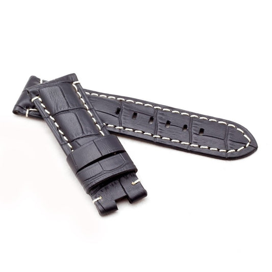 Alligator Grain Panerai Watch Strap in Black - Contrast Stitch