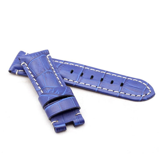 Alligator Grain Panerai Watch Strap in Blue - Contrast Stitch