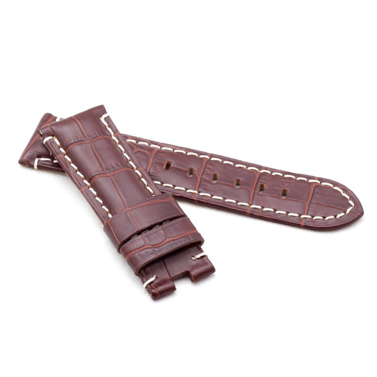 Alligator Grain Panerai Watch Strap in Brown - Contrast Stitch