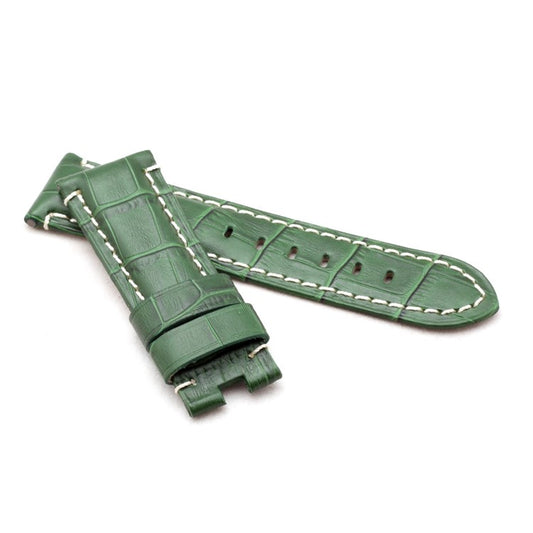 Alligator Grain Panerai Watch Strap in Green - Contrast Stitch