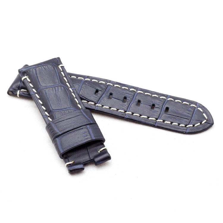 Alligator Grain Panerai Watch Strap in Navy - Contrast Stitch