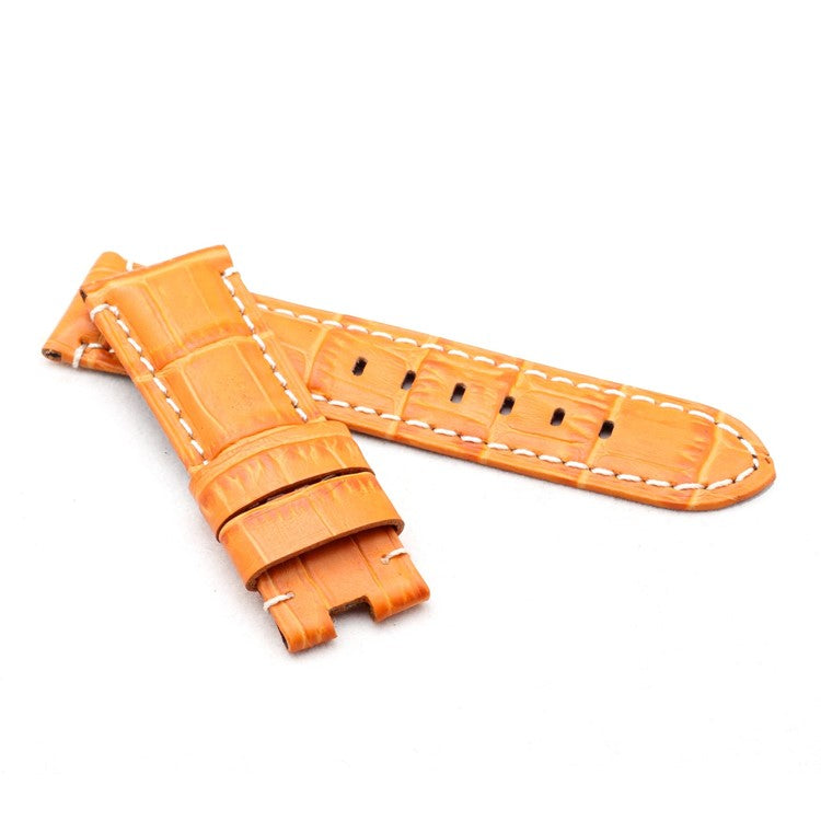 Alligator Grain Panerai Watch Strap in Orange - Contrast Stitch