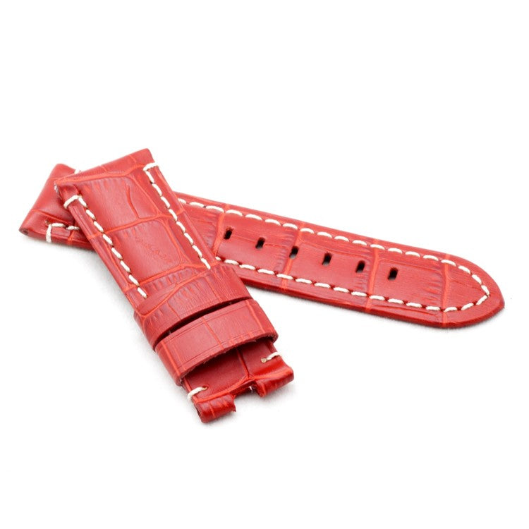 Alligator Grain Panerai Watch Strap in Red - Contrast Stitch