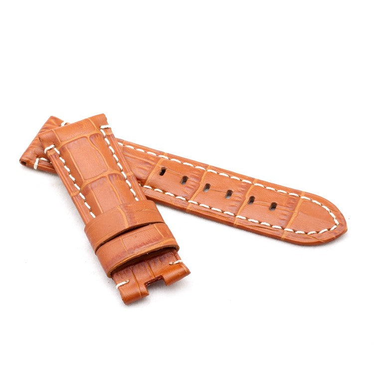 Alligator Grain Panerai Watch Strap in Tan - Contrast Stitch