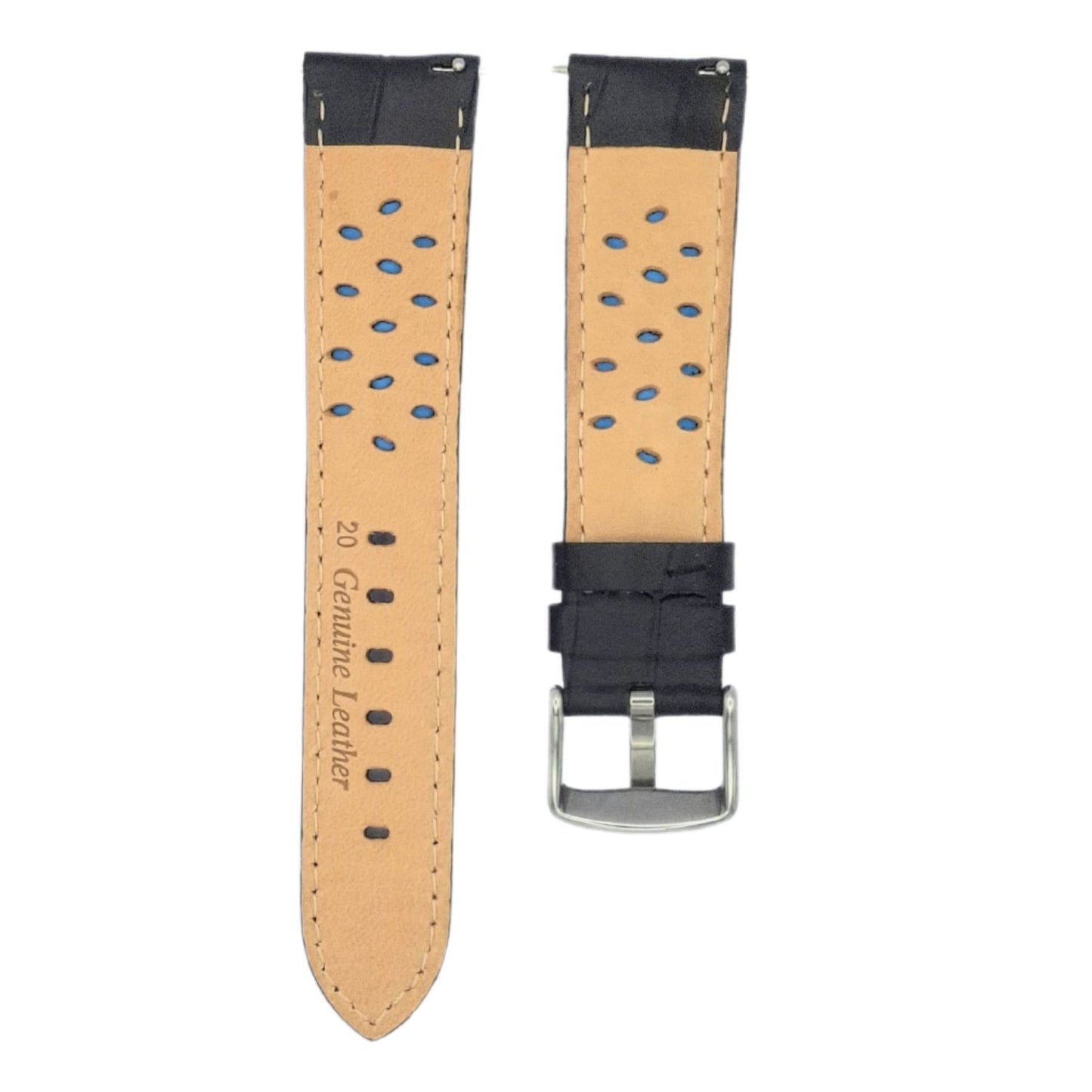 Anubis Black Embossed Crocodile Watch Strap - White Stitching - back