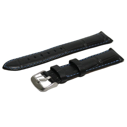 Anubis Black Embossed Crocodile Watch Strap - Blue Stitching - oblique