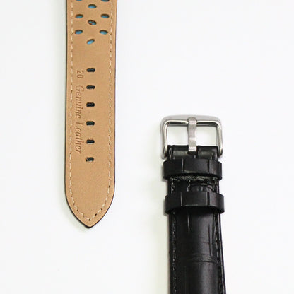 Anubis Black Embossed Crocodile Watch Strap - Black Stitching - closeup