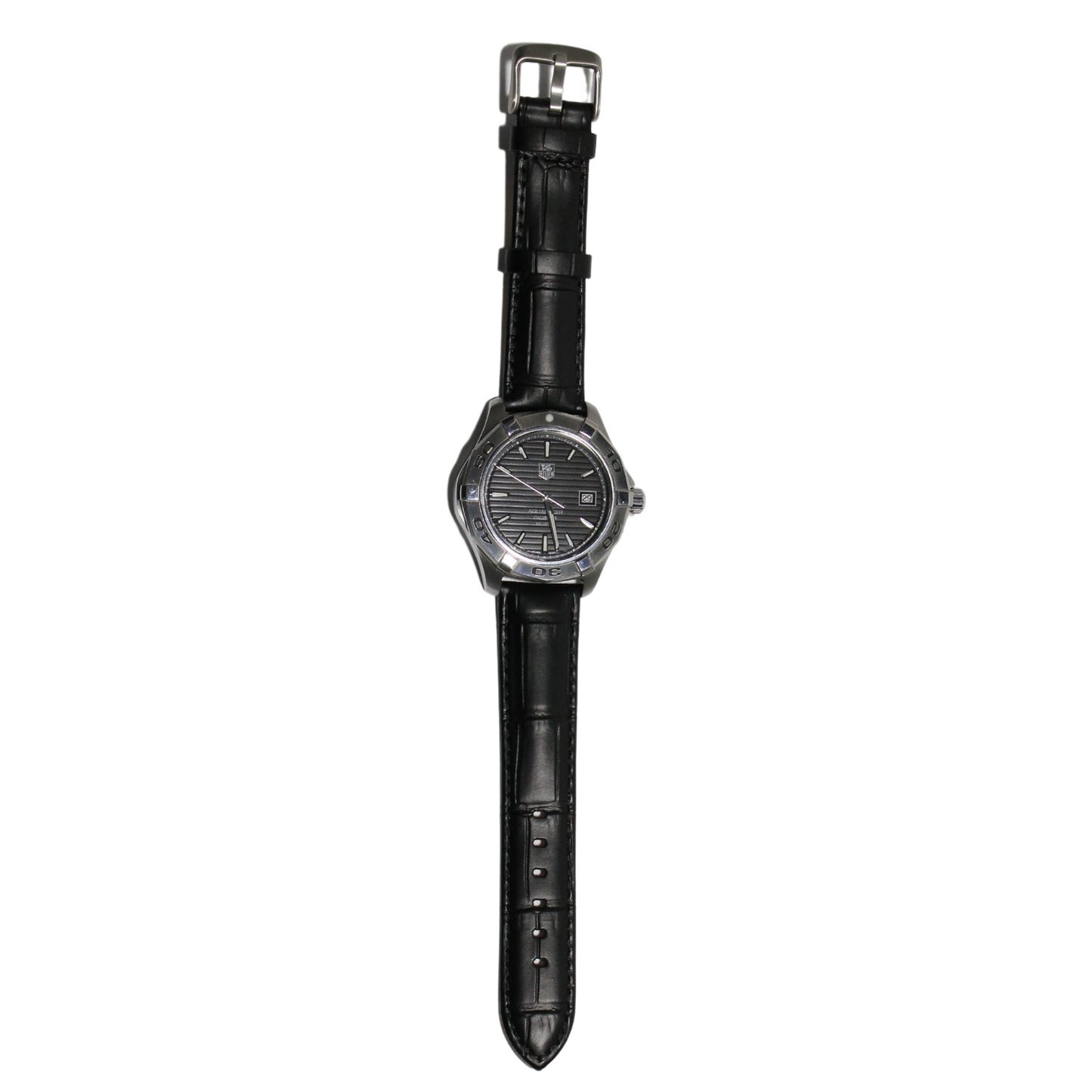 Anubis Black Embossed Crocodile Watch Strap - Black Stitching - fitted to a watch