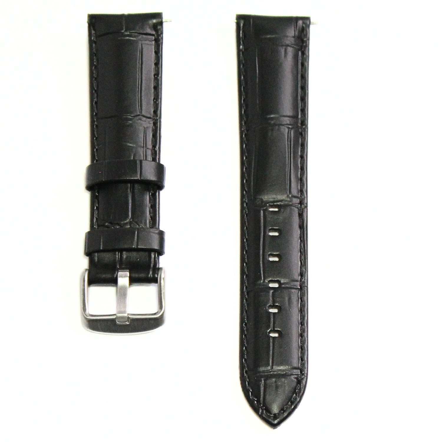 Anubis Black Embossed Crocodile Watch Strap - Black Stitching - front