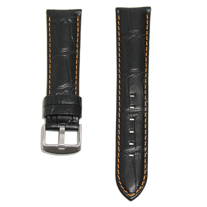 Anubis Black Embossed Crocodile Watch Strap - Orange Stitching - front