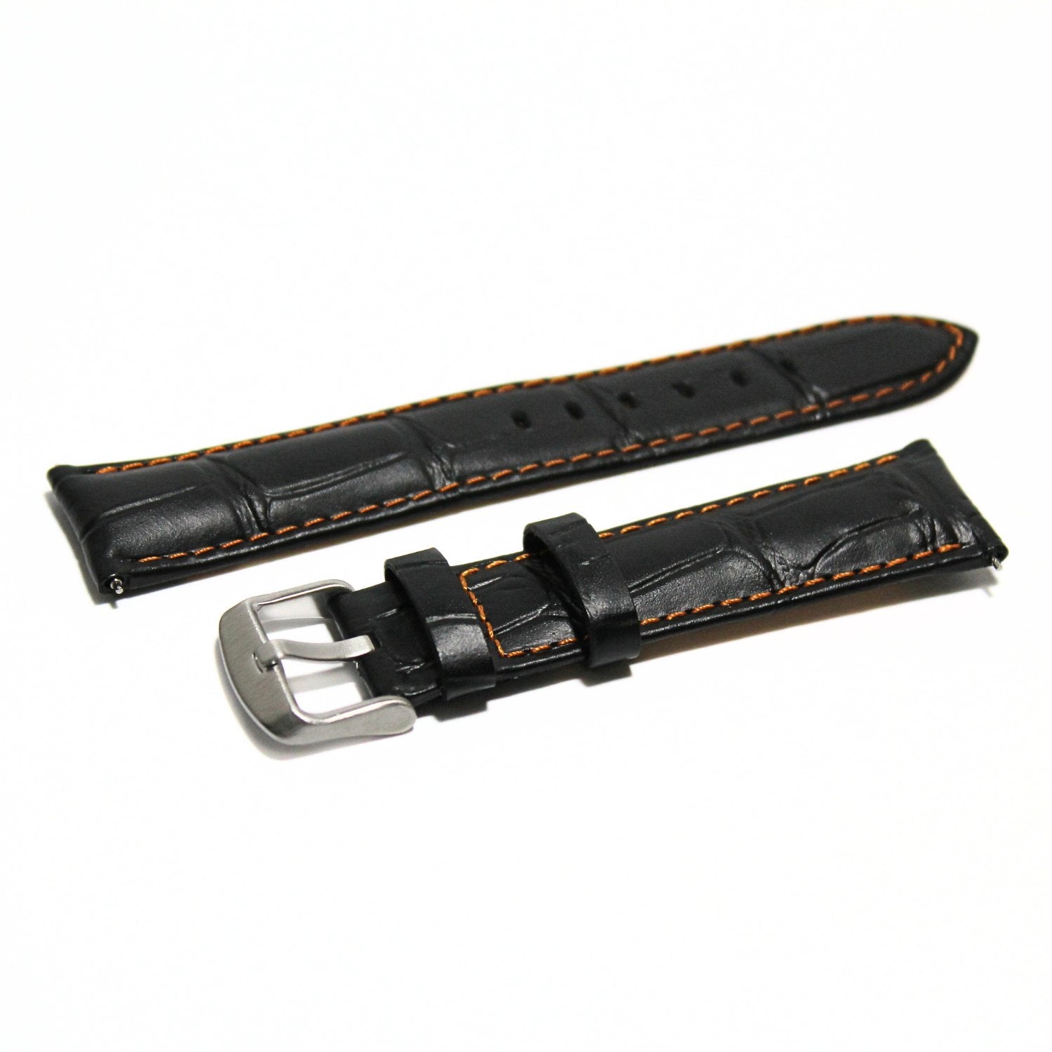 Anubis Black Embossed Crocodile Watch Strap - Orange Stitching - oblique