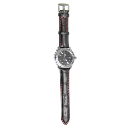 Anubis Black Embossed Crocodile Watch Strap - Red Stitching - fitted to a watch