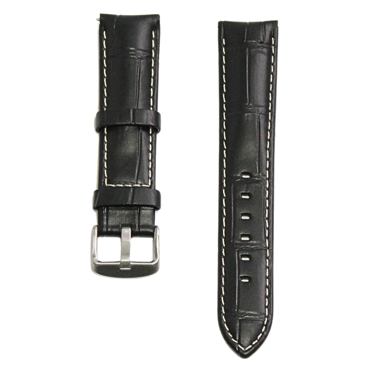 Anubis Black Embossed Crocodile Watch Strap - White Stitching - front