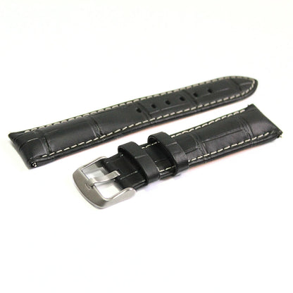 Anubis Black Embossed Crocodile Watch Strap - White Stitching - oblique