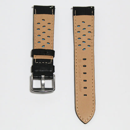 Anubis Black Embossed Crocodile Watch Strap - Yellow Stitching - back