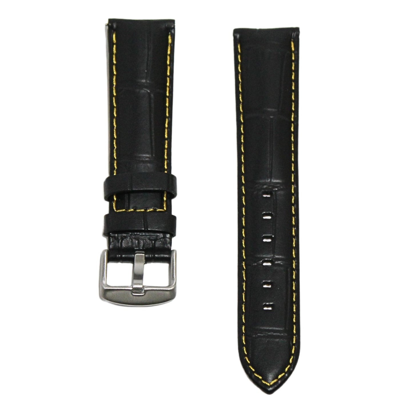 Anubis Black Embossed Crocodile Watch Strap - Yellow Stitching - front