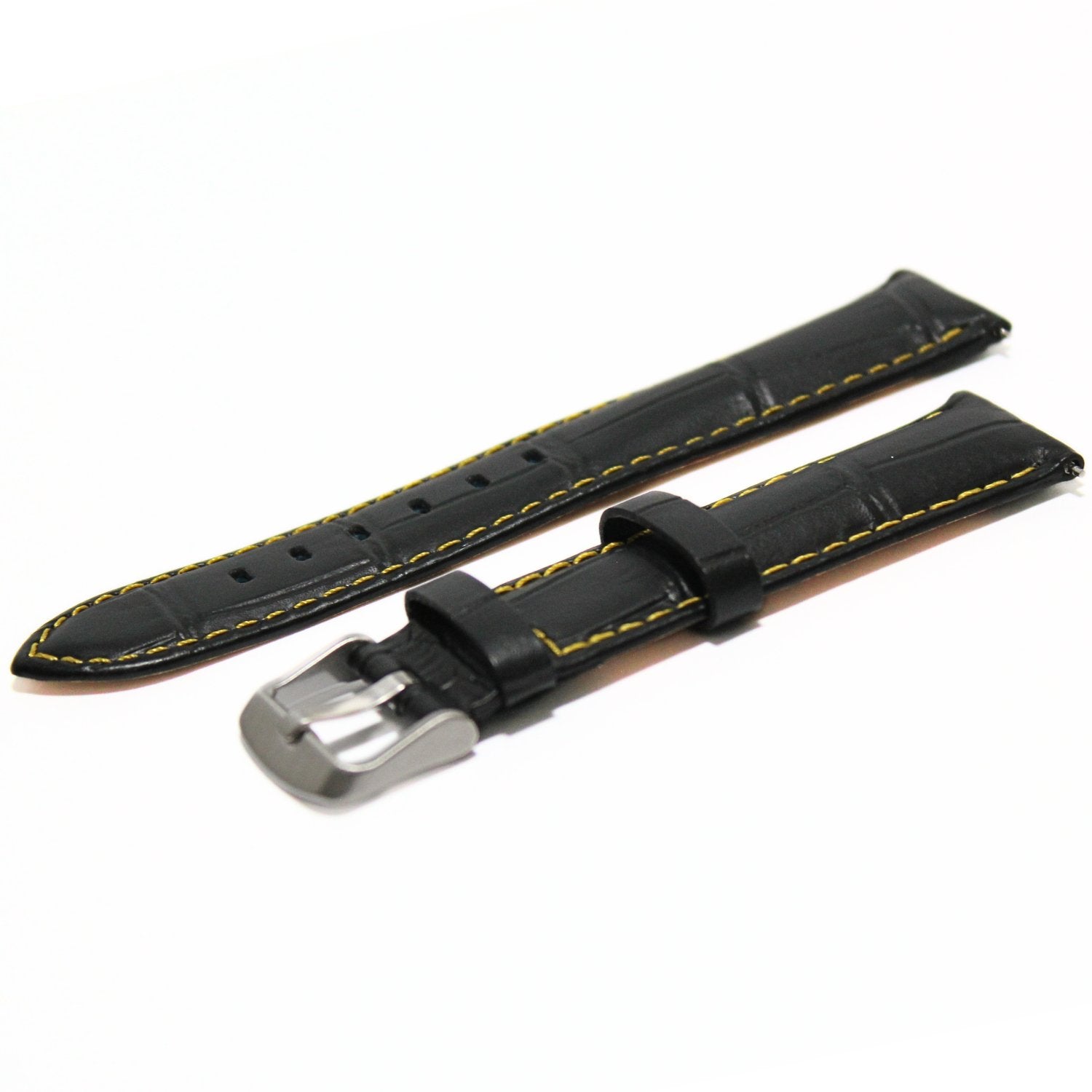 Anubis Black Embossed Crocodile Watch Strap - Yellow Stitching - oblique