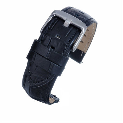 TSL Anubis Black Embossed Crocodile Watch Strap - Black Stitching