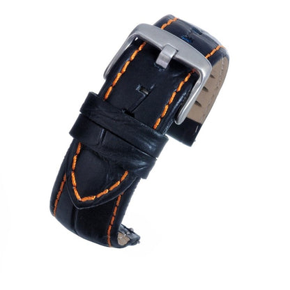 TSL Anubis Black Embossed Crocodile Watch Strap - Orange Stitching