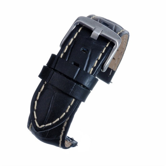 TSL Anubis Black Embossed Crocodile Watch Strap - White Stitching