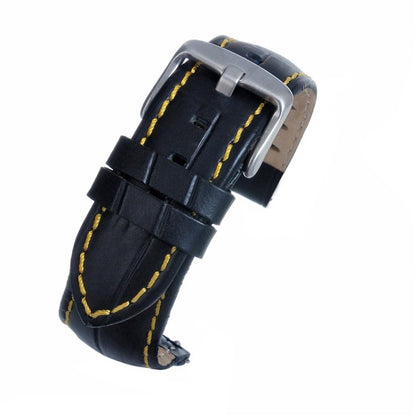 TSL Anubis Black Embossed Crocodile Watch Strap - Yellow Stitching