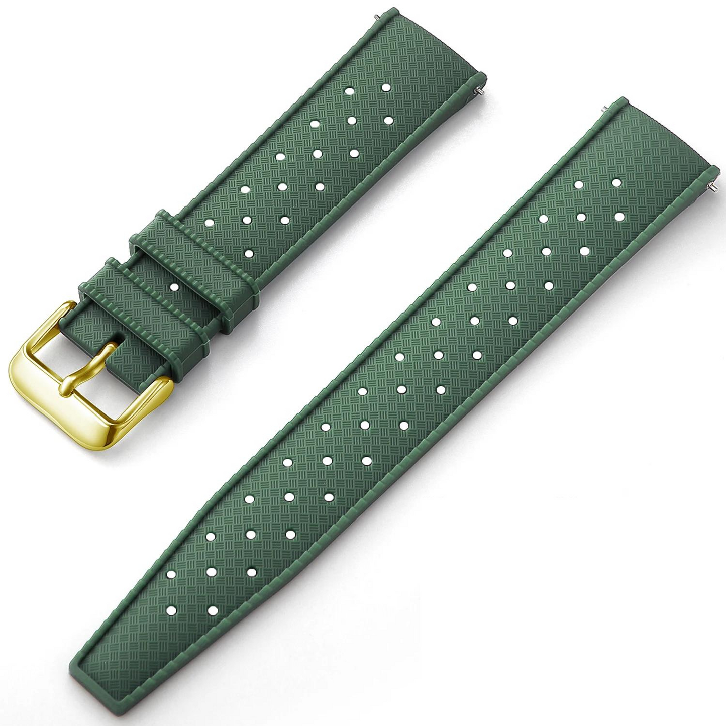 Army Green Tropical Silicone Rubber Watch Strap - Gold Buckle