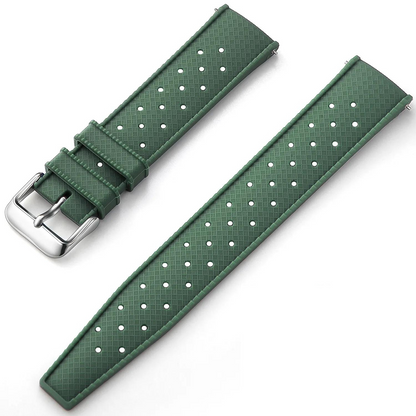 Army Green Tropical Silicone Rubber Watch Strap - Silver Buckle