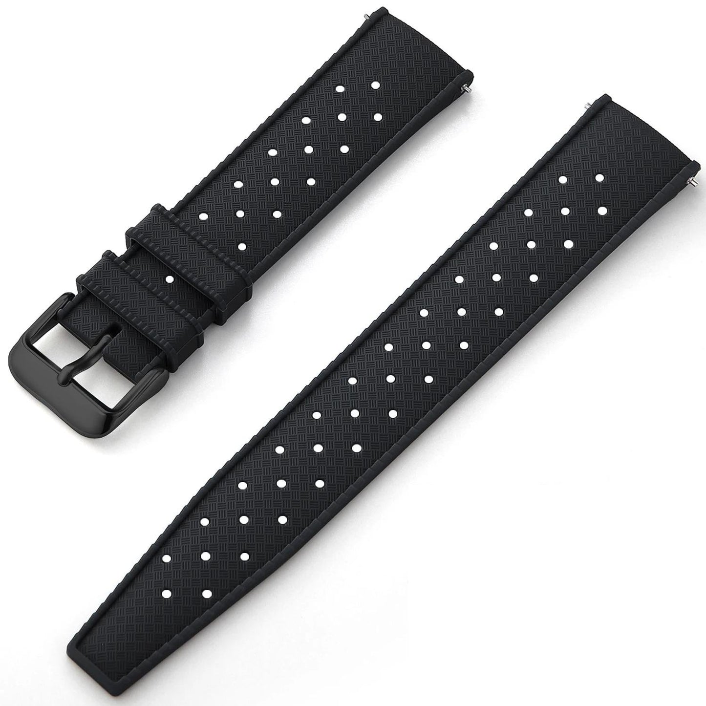 Black Tropical Silicone Rubber Watch Strap - Black Buckle