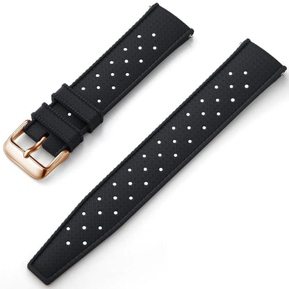 Black Tropical Silicone Rubber Watch Strap - Rose Gold Buckle