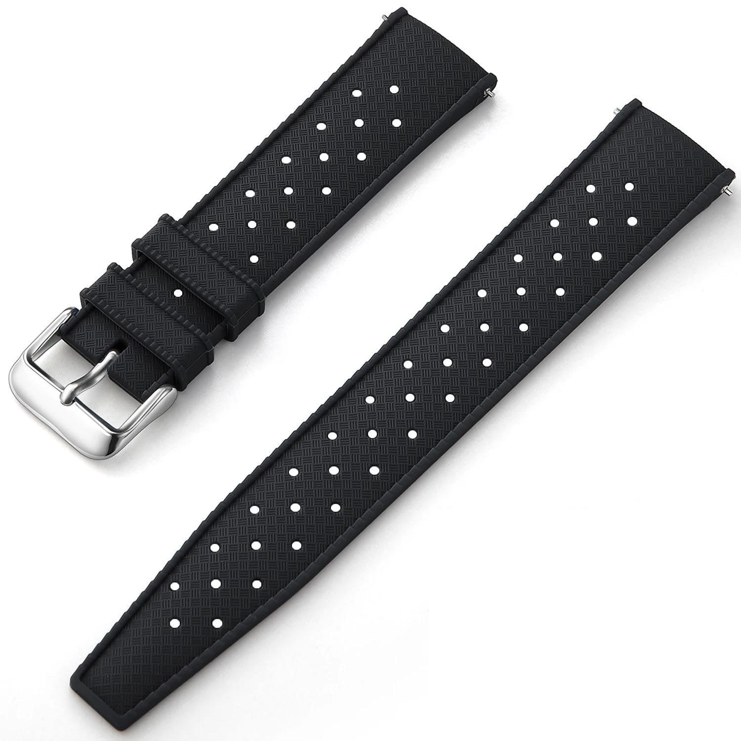 Black silicone rubber watch strap