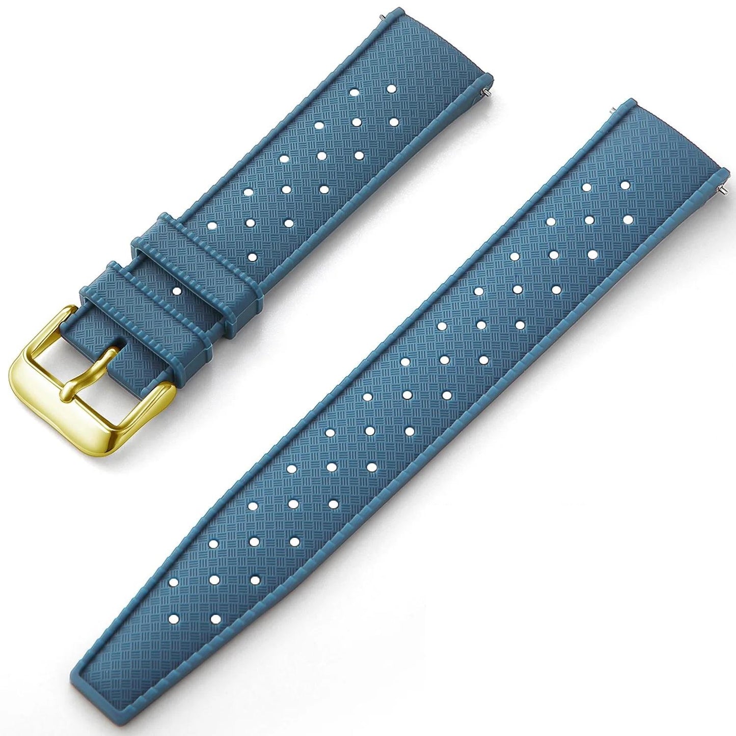 Blue Tropical Silicone Rubber Watch Strap - Gold Buckle