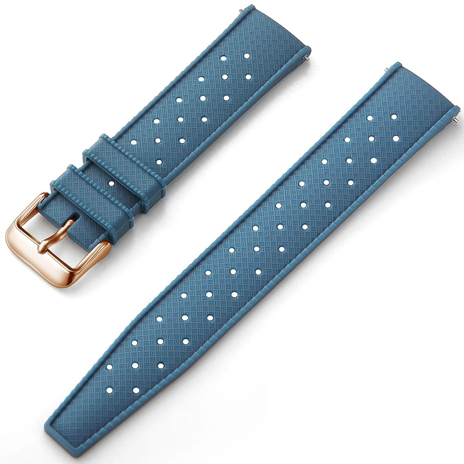 Blue Tropical Silicone Rubber Watch Strap - Rose Gold Buckle