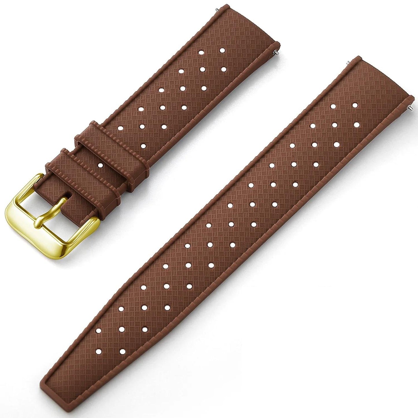 Coffee Brown Tropical Silicone Rubber Watch Strap - Gold Buckle