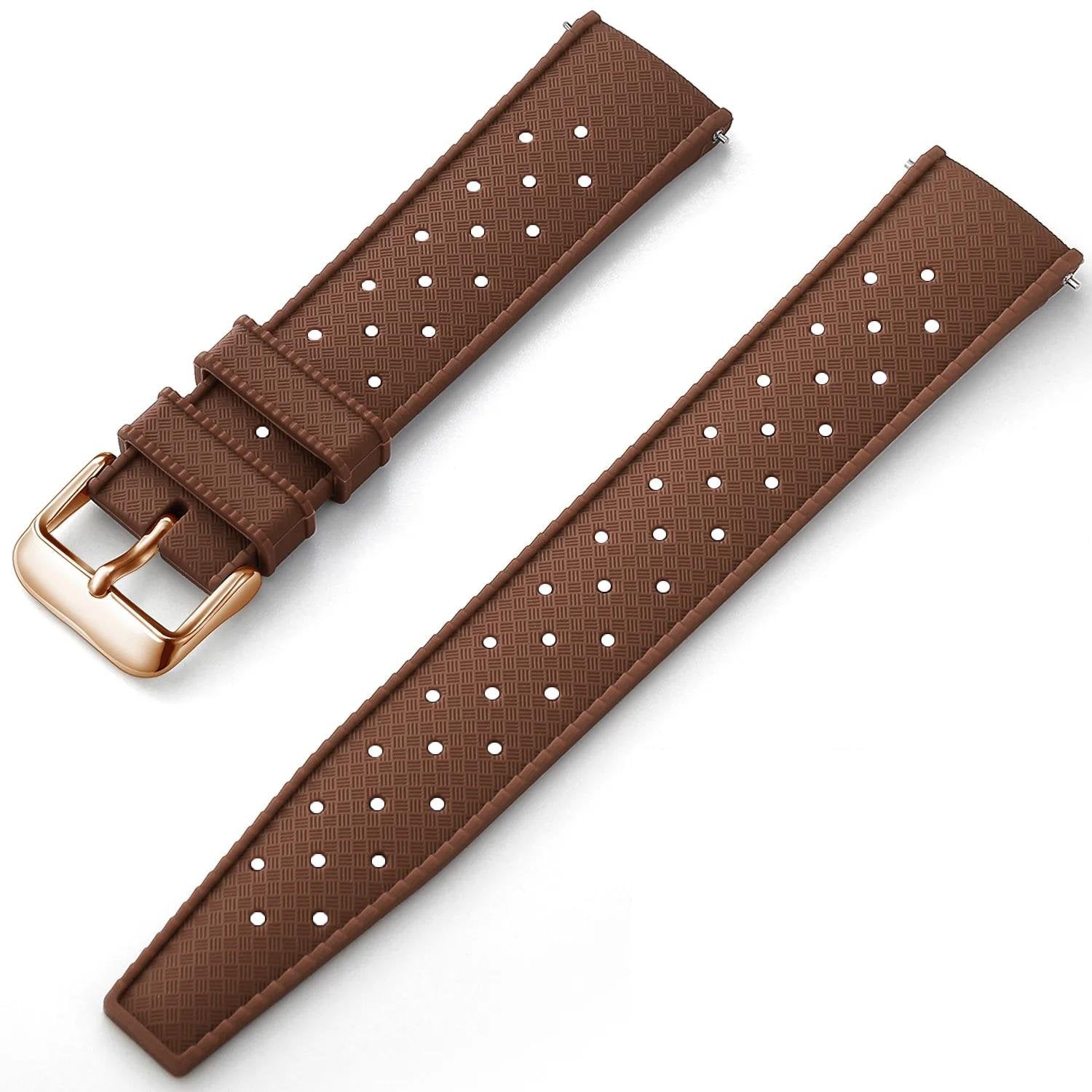 Coffee Brown Tropical Silicone Rubber Watch Strap - Rose Gold Buckle