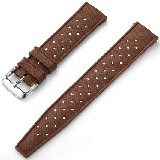 Coffee Brown Tropical Silicone Rubber Watch Strap - Silver Buckle