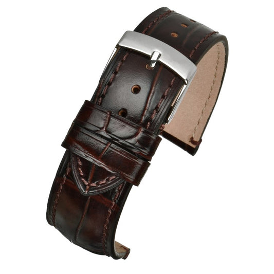 TSL Cambridge Handmade Alligator Grain Leather Watch Strap in Brown