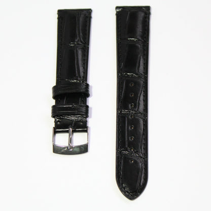 Cambridge Handmade Alligator Grain Leather Watch Strap in Black front view